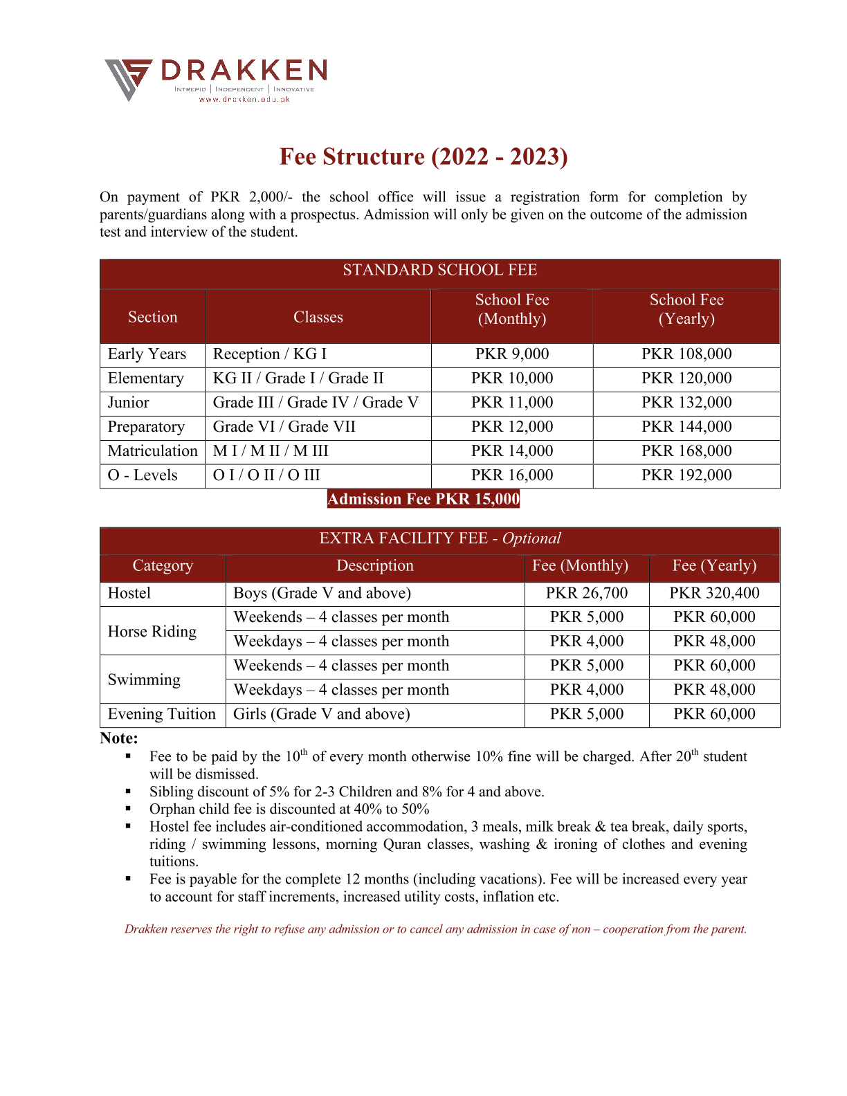 Fee Structure (2022-23)